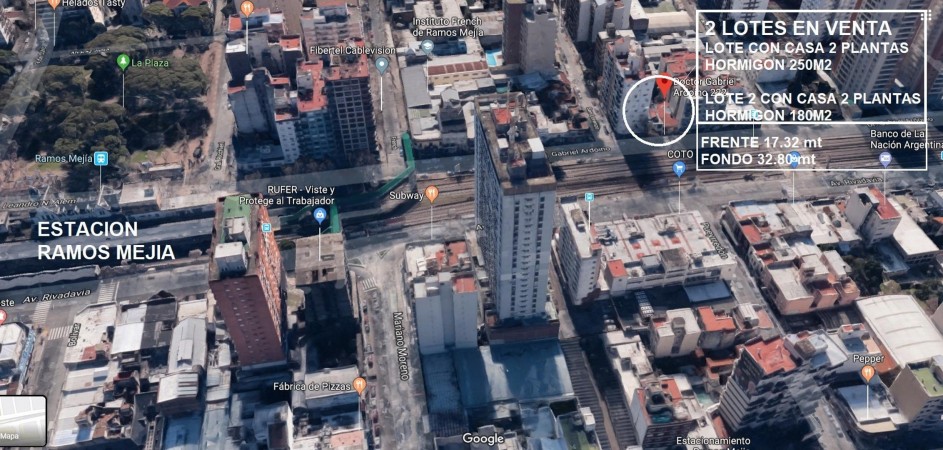 OPORTUNIDAD!! IDEAL EMPRENDIMIENTO! 2 LOTES EN RAMOS MEJIA CENTRO A 1 CUADRA DE LA ESTACION Y PLAZA